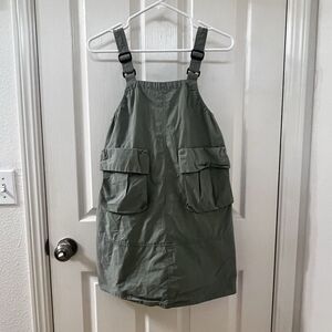 Zara Girls Green Technical Parachute Pocket Pinafore Overall Dress Size 11-12